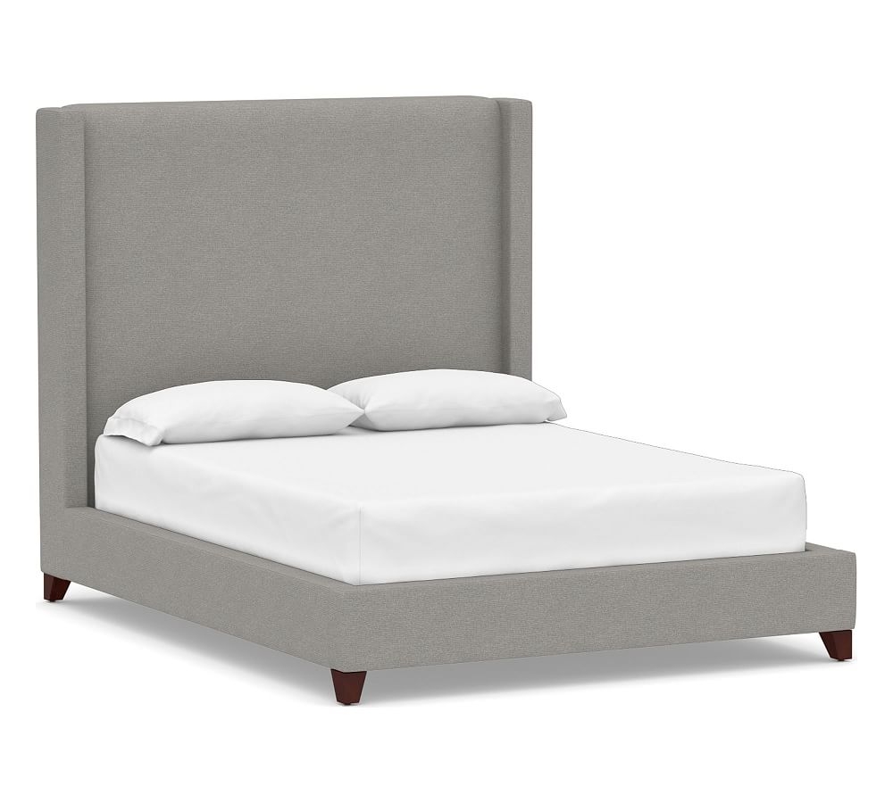 Harper Non-Tufted Upholstered Tall Bed without Nailheads, Full, Performance Heathered Basketweave Platinum - Image 0