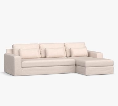 Big Sur Square Arm Slipcovered Deep Seat Right Arm Grand Sofa with Chaise Sectional, Down Blend Wrapped Cushions, Performance Heathered Basketweave Platinum - Image 3