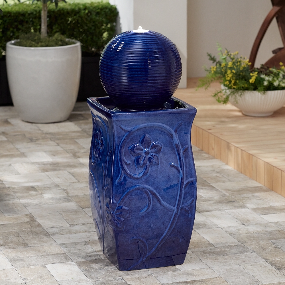Periwinkle 29 1/4" High Blue Ceramic LED Outdoor Floor Fountain - Image 0