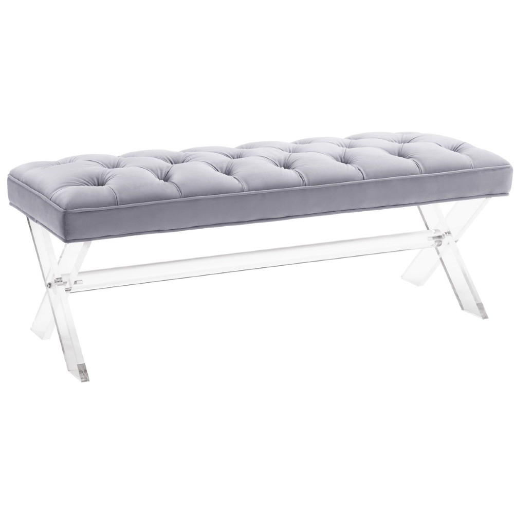 Claire Modern Classic Grey Velvet Upholstered Acrylic Bench - Image 1