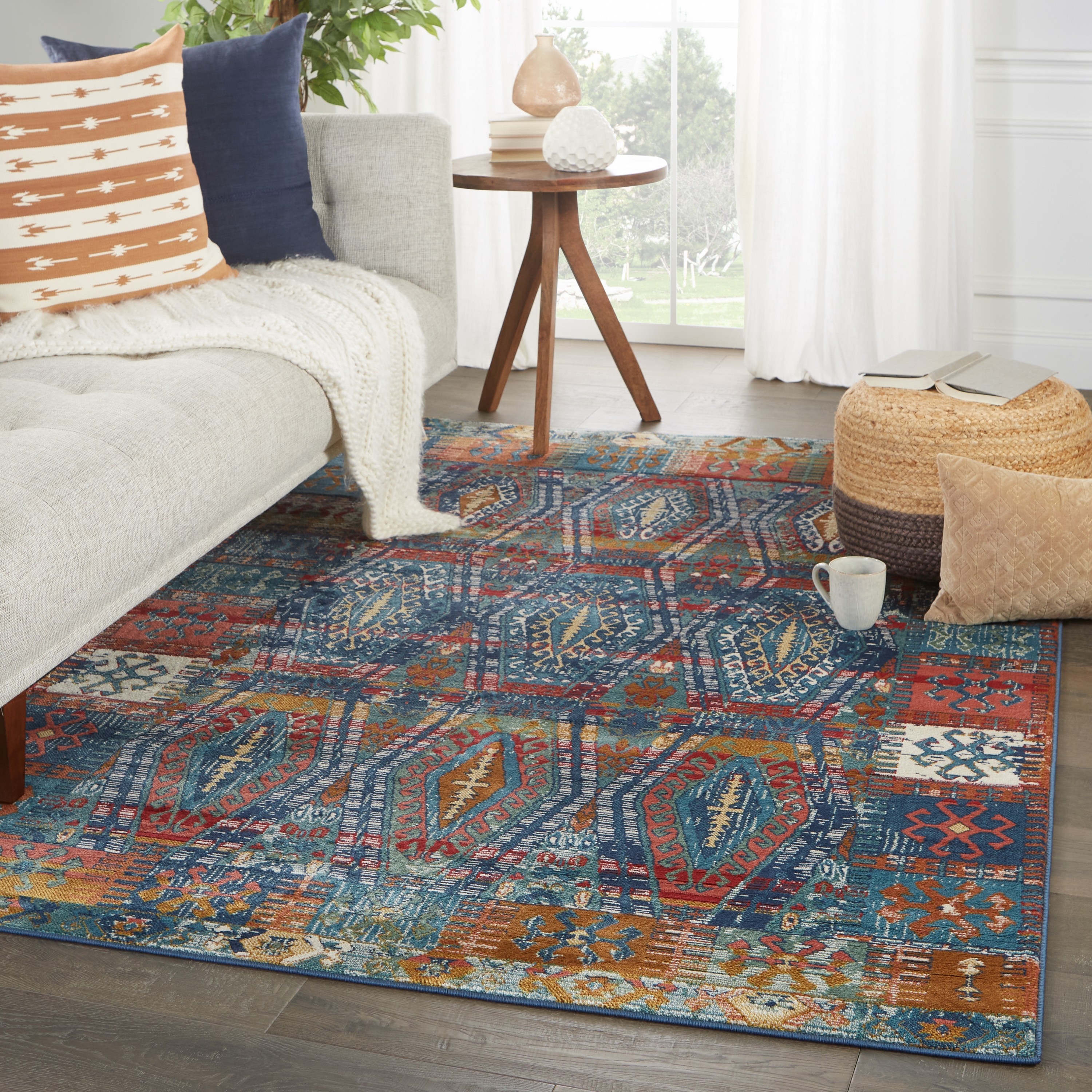 Vibe By Miron Trellis Blue/ Red Area Rug (7'6"X9'6") - Image 4