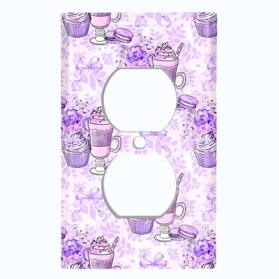 Metal Light Switch Plate Outlet Cover (Coffee Shake Cupcake Flower Pink Bow - Single Duplex) - Image 0