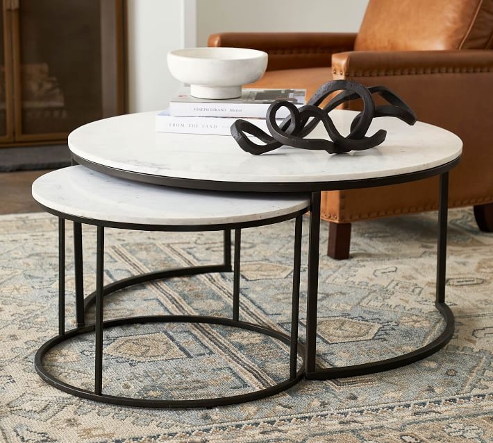 Delaney Round Marble Nesting Coffee Tables, Bronze - Image 1