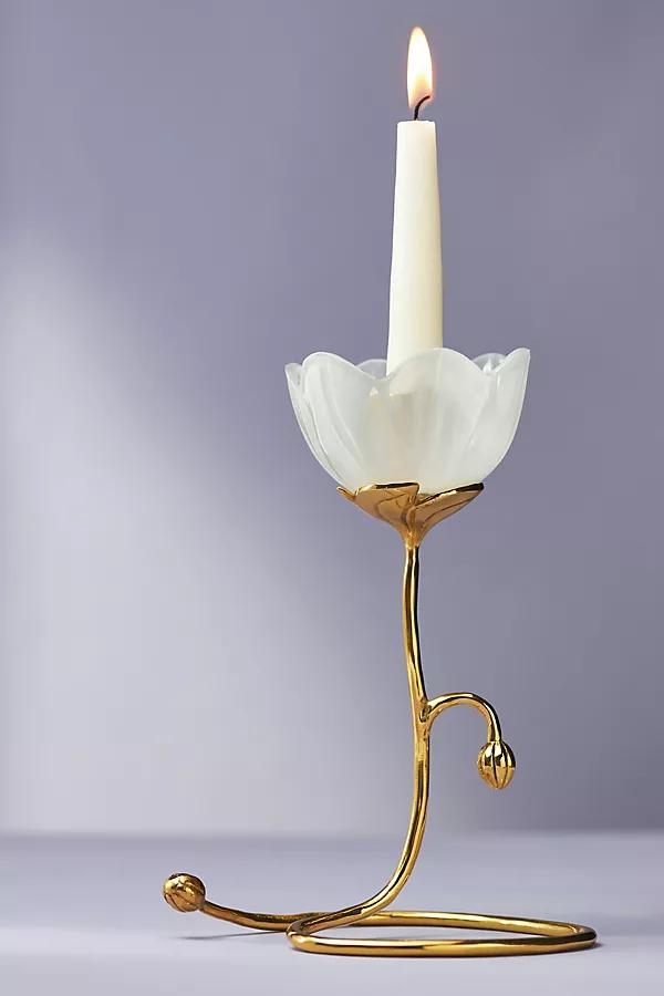 Petunia Floral Gold Taper Candle Holder - Image 0