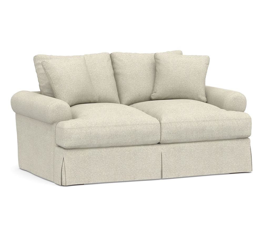 Sullivan Roll Arm Slipcovered Deep Seat Loveseat 73", Down Blend Wrapped Cushions, Performance Heathered Basketweave Alabaster White - Image 0