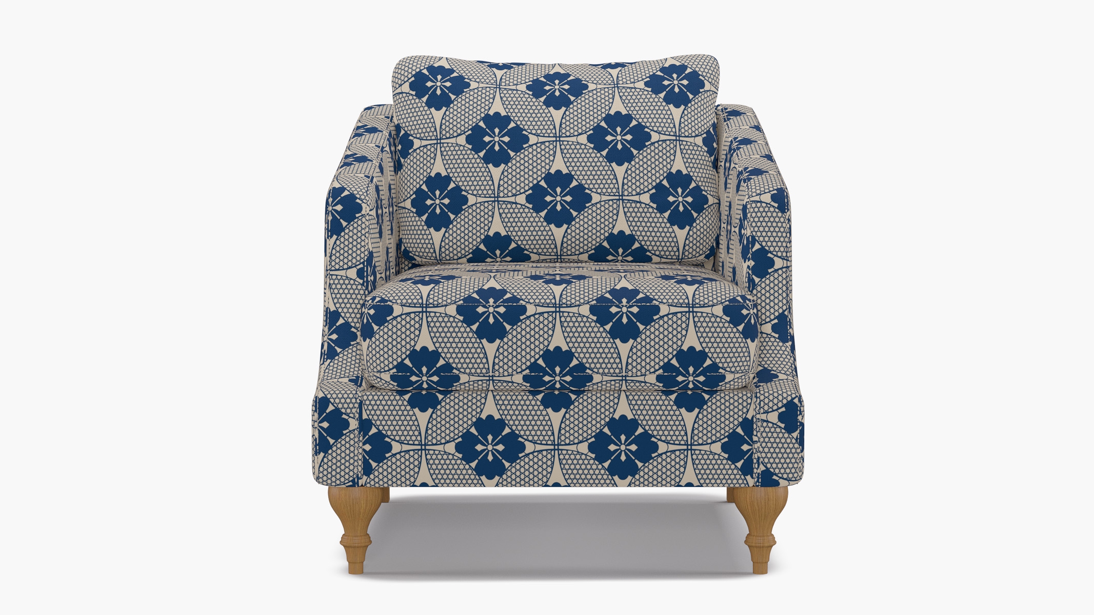 Slope Arm Chair, Bright Navy Solaire, Natural Turned Wood Leg - Image 0