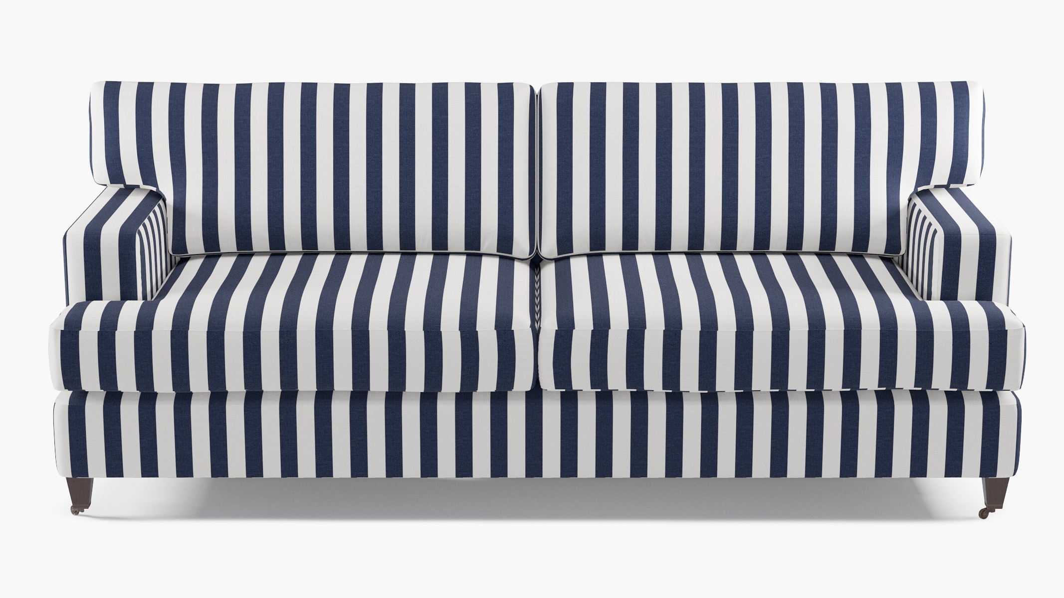 Classic Sofa, Navy Cabana Stripe, Espresso with Antique Brass Caster - Image 0