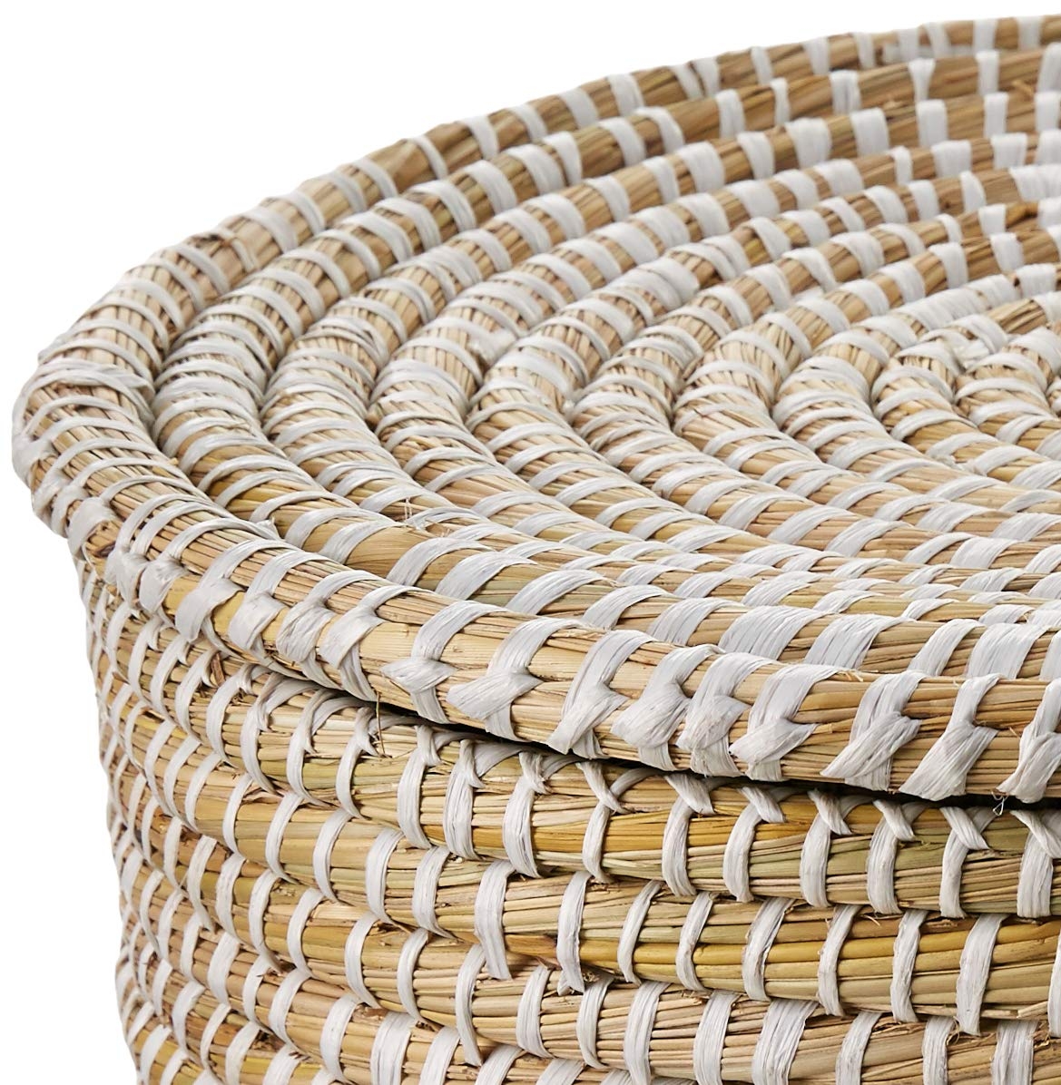 Whitewashed Woven Seagrass Baskets with Lids (Set of 3 Sizes) - Image 2