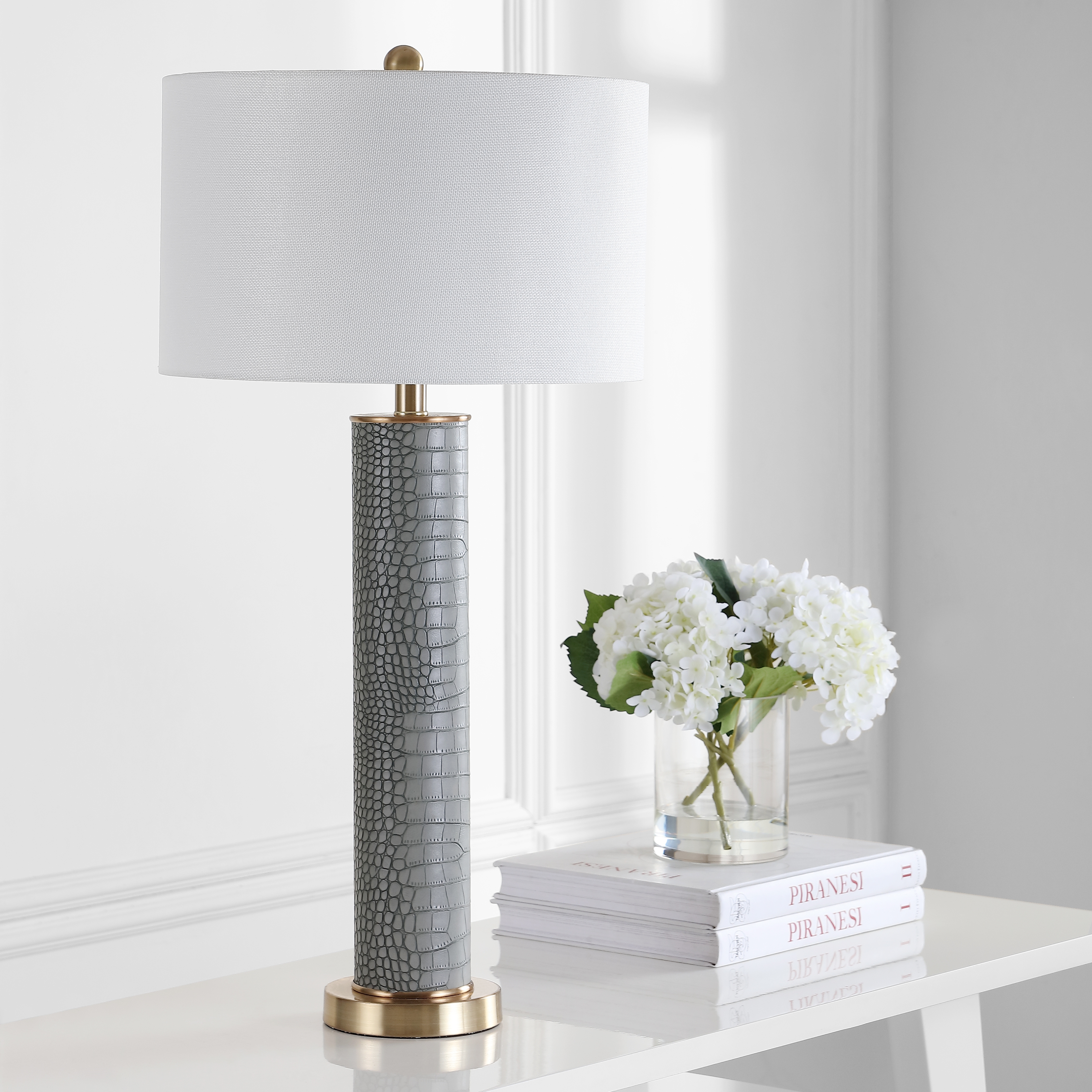 Ollie 31.5-Inch H Faux Alligator Table Lamp - Grey - Safavieh - Image 3