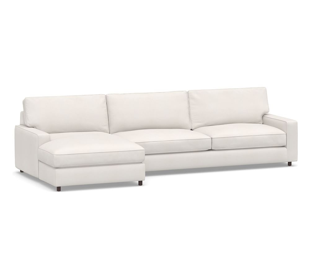 PB Comfort Square Arm Upholstered Right Arm Sofa with Wide Chaise Sectional, Box Edge, Down Blend Wrapped Cushions, Denim Warm White - Image 0