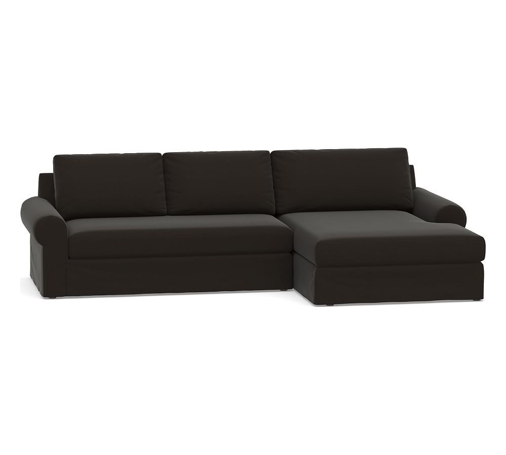 Big Sur Roll Arm Slipcovered Left Arm Loveseat with Double Chaise Sectional and Bench Cushion, Down Blend Wrapped Cushions, Performance Everydayvelvet(TM) Smoke - Image 0
