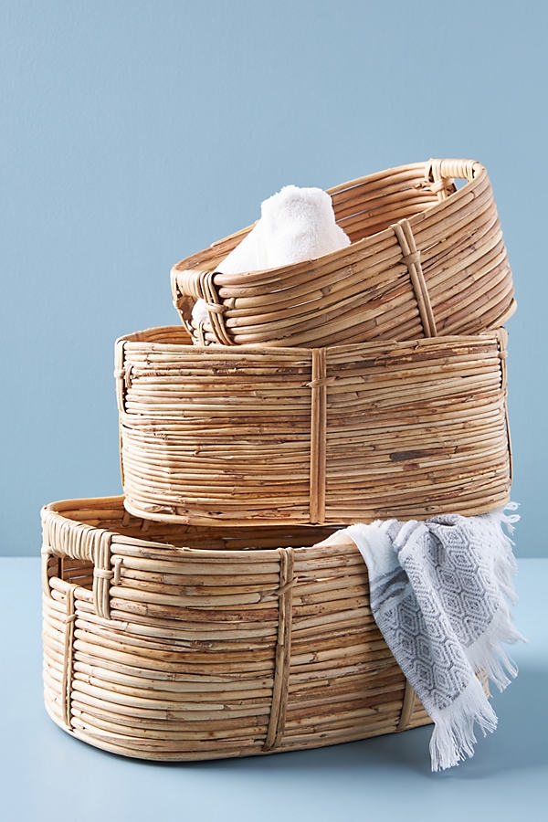 Lennox Rattan Baskets, Set of 3 By Anthropologie in Beige - Image 0
