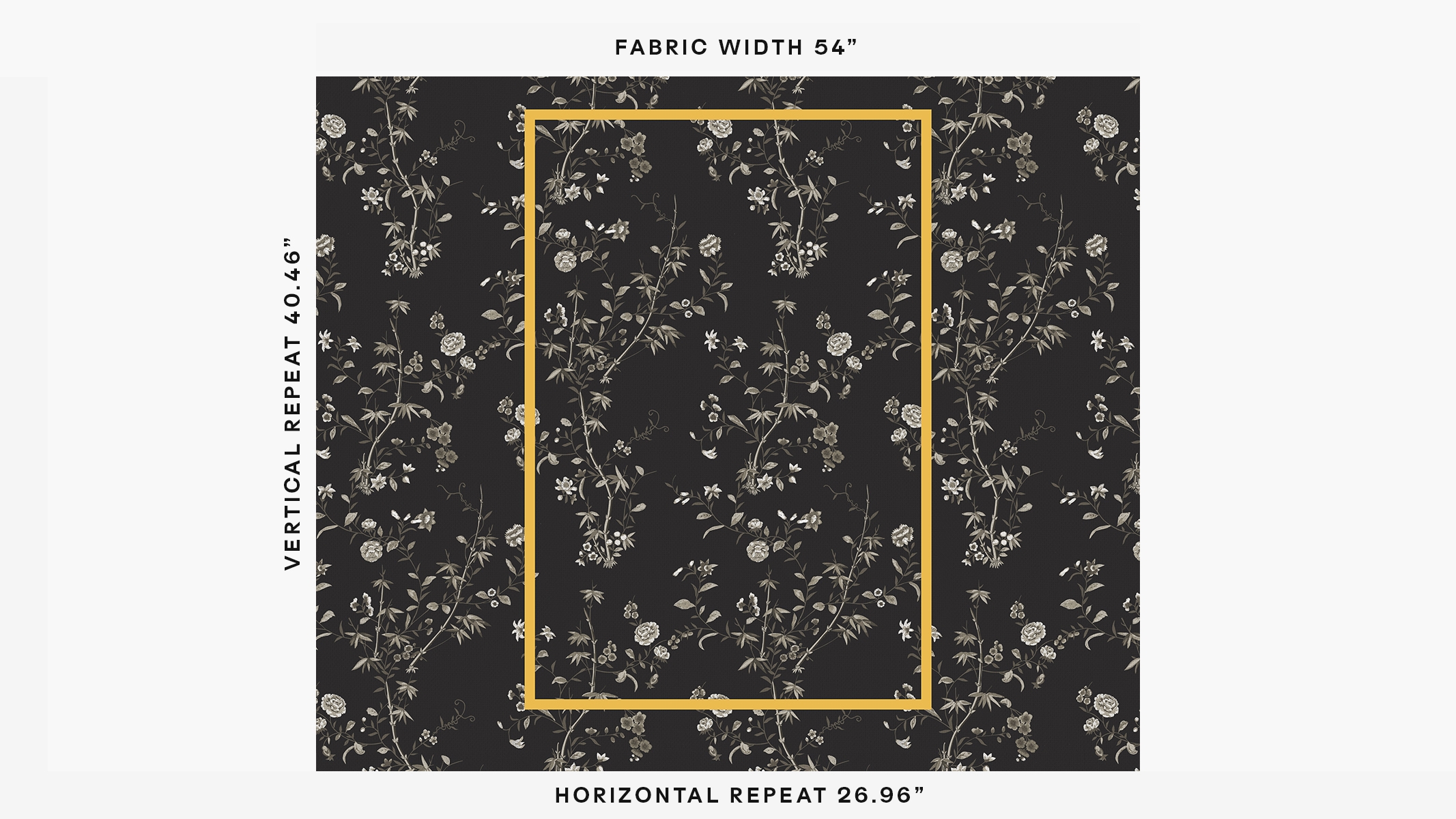 Printed Cotton Fabric By The Yard, Black Bamboo Garden - Image 1