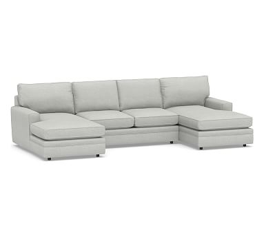 Pearce Square Arm Upholstered U-Chaise Loveseat Sectional, Down Blend Wrapped Cushions, Basketweave Slub Ash - Image 0