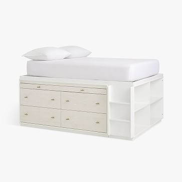 Modernist Captain's Bed, Twin, White and Wintered Wood, WE Kids - Image 1