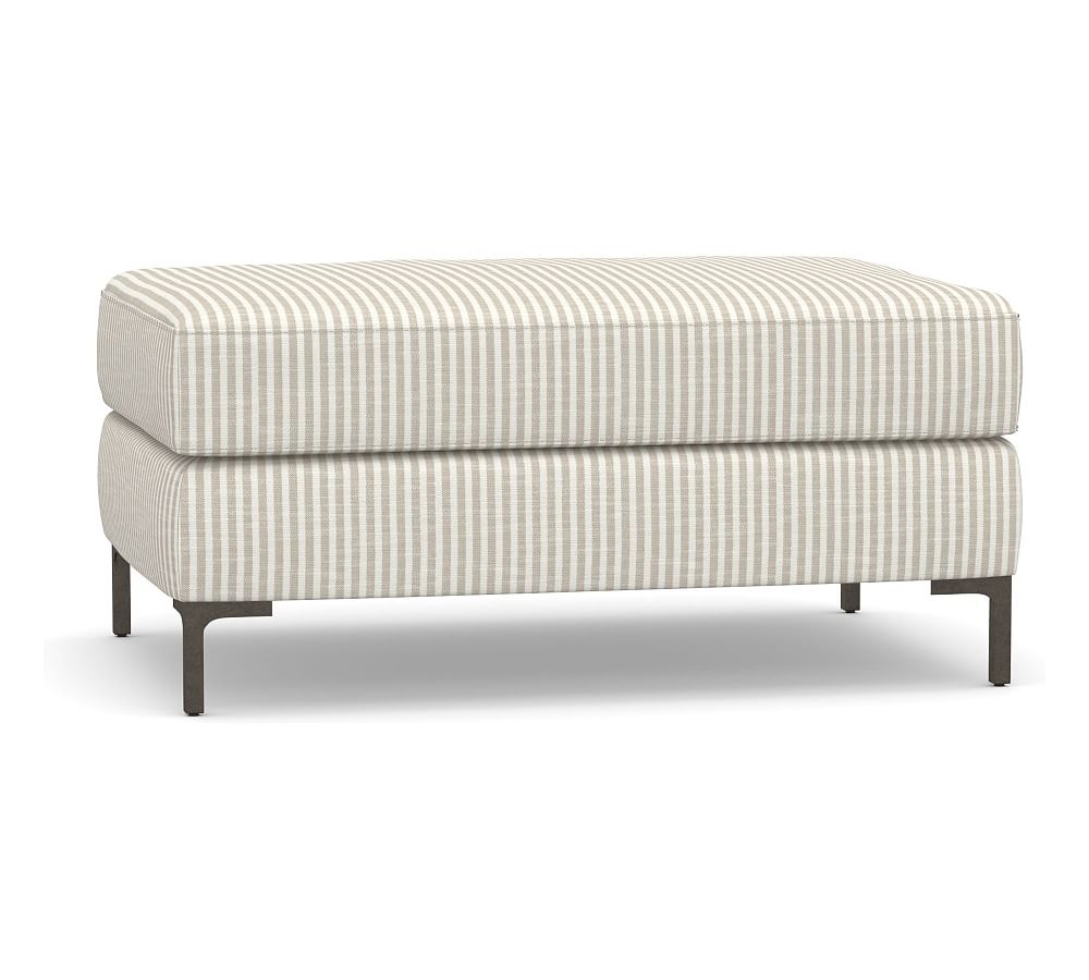 Jake Upholstered Ottoman with Bronze Legs, Polyester Wrapped Cushions, Classic Stripe Oatmeal - Image 0