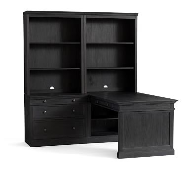 Livingston Peninsula Desk with 70" Bookcase Suite, Dusty Charcoal - Image 0