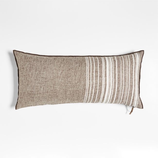 Bande Dark Beige Textured Stripe 36"x16" Throw Pillow Cover - Image 0