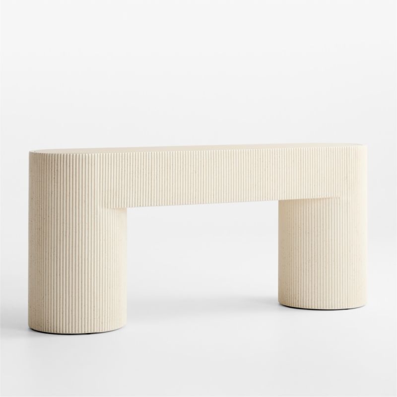 Kahn Cream Ribbed Concrete and Oak Wood 72" Console Table - Image 5