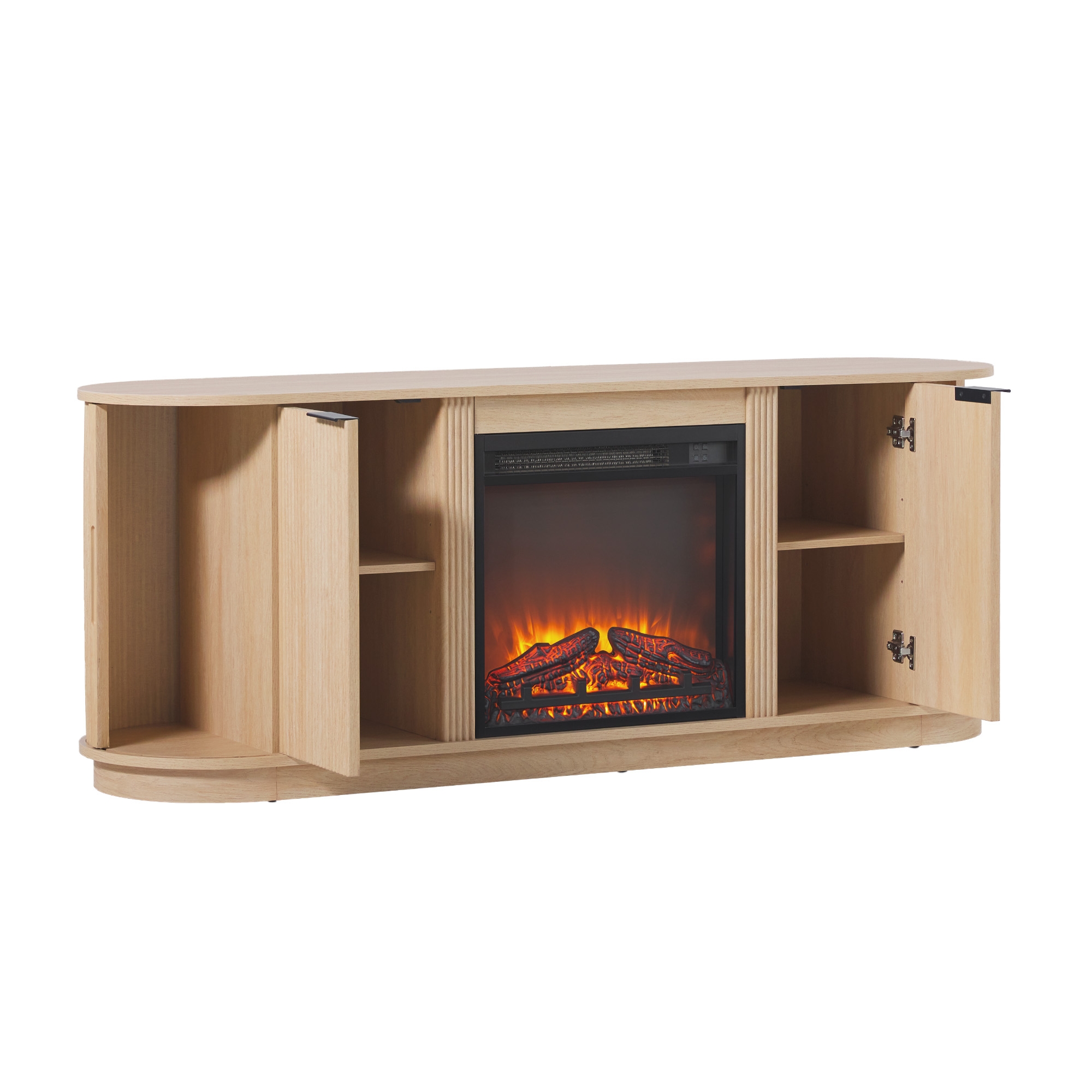 Modern Reeded 60” Fireplace TV Stand - Coastal Oak - Image 5