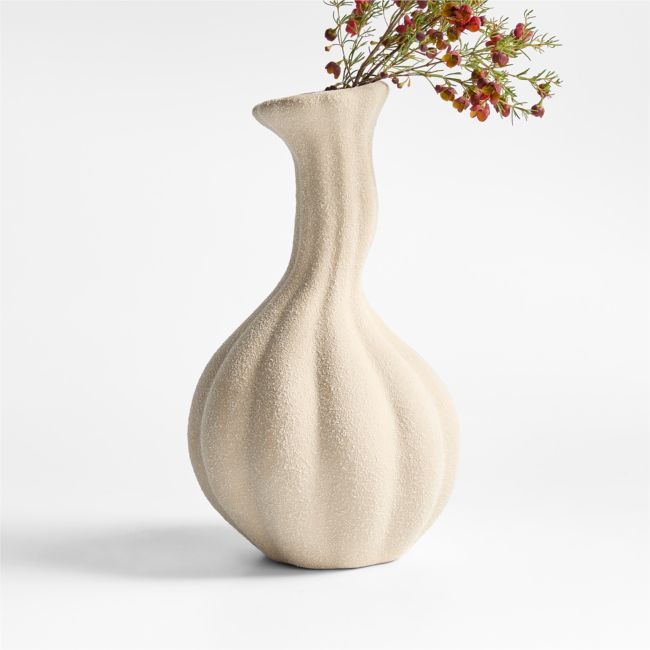 Gourdgeous Small Cream Earthenware Vase 9.5" - Image 0
