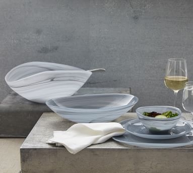 Alabaster Glass Matte Serving Bowl - Black/White - Image 1