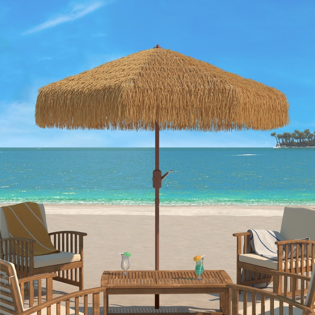Nemery 11Ft Tiki Umbrella - Brown - Safavieh - Image 1