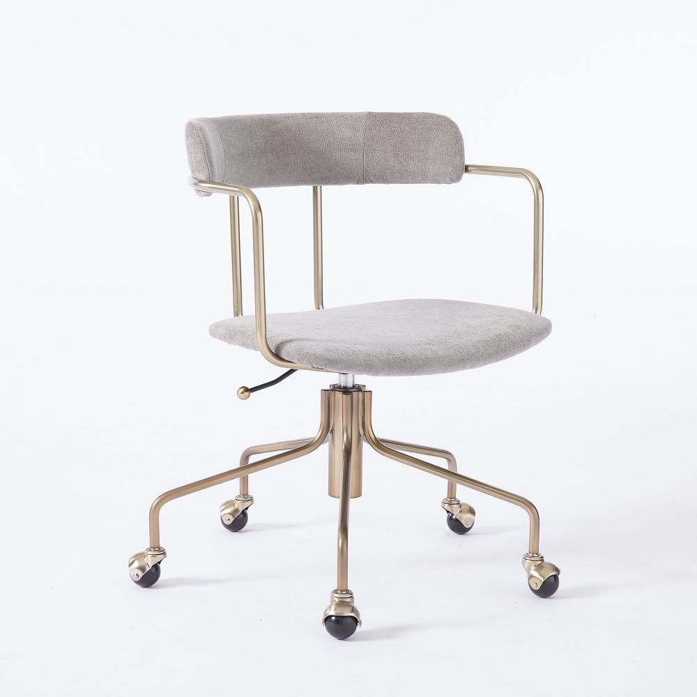 Lennox Office Chair, Distressed Velvet, Pewter - Image 0