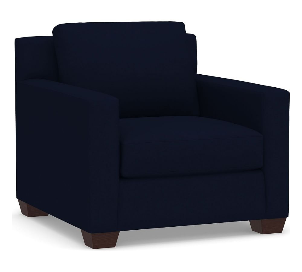 York Square Arm Upholstered Armchair, Down Blend Wrapped Cushions, Performance Everydaylinen(TM) Navy - Image 0