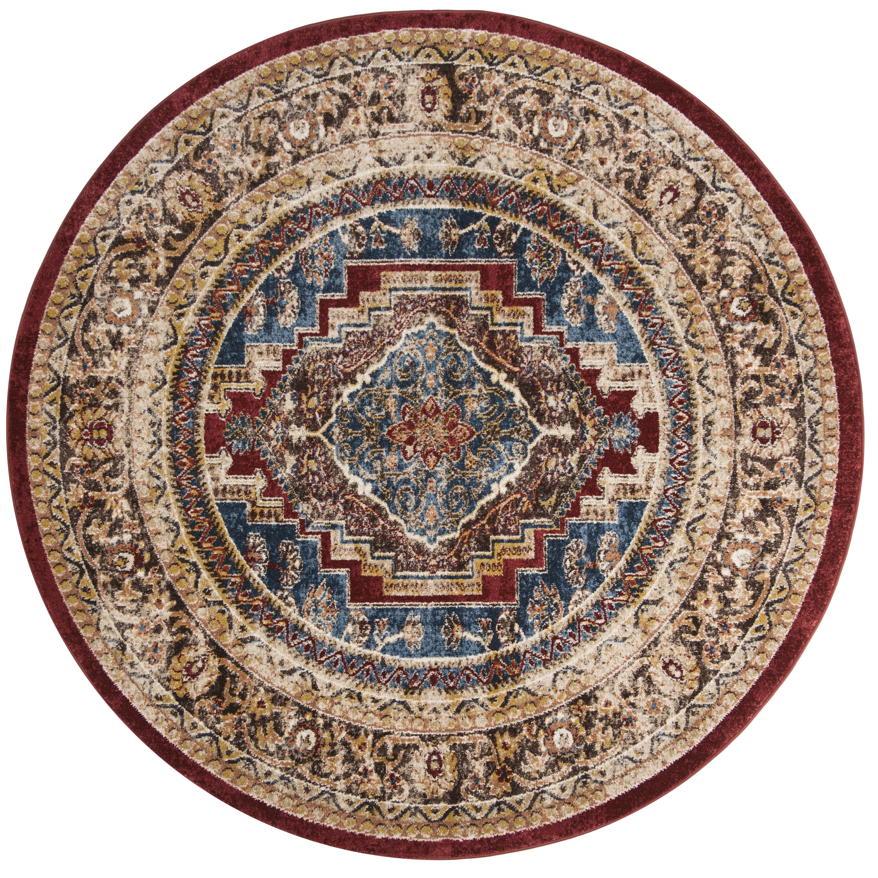 Arlo Home Woven Area Rug, BIJ636B, Royal/Brown,  6' 7" X 6' 7" Round - Image 0