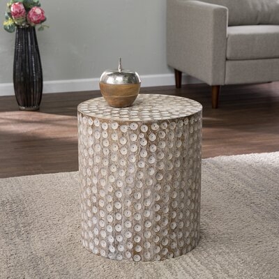 Monique 18.25'' Tall Solid Wood Drum End Table RESTOCK Apr 4, 2022. - Image 0