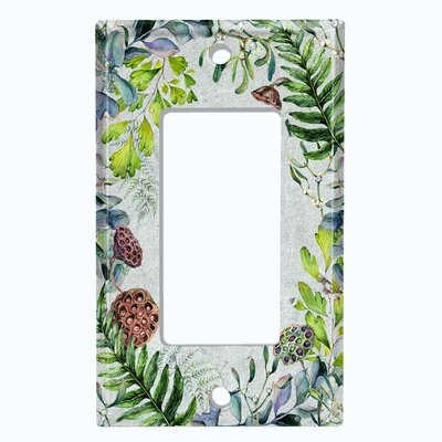 Metal Light Switch Plate Outlet Cover (Green Pine Leaves Flower Gray  - Single Rocker) - Image 0