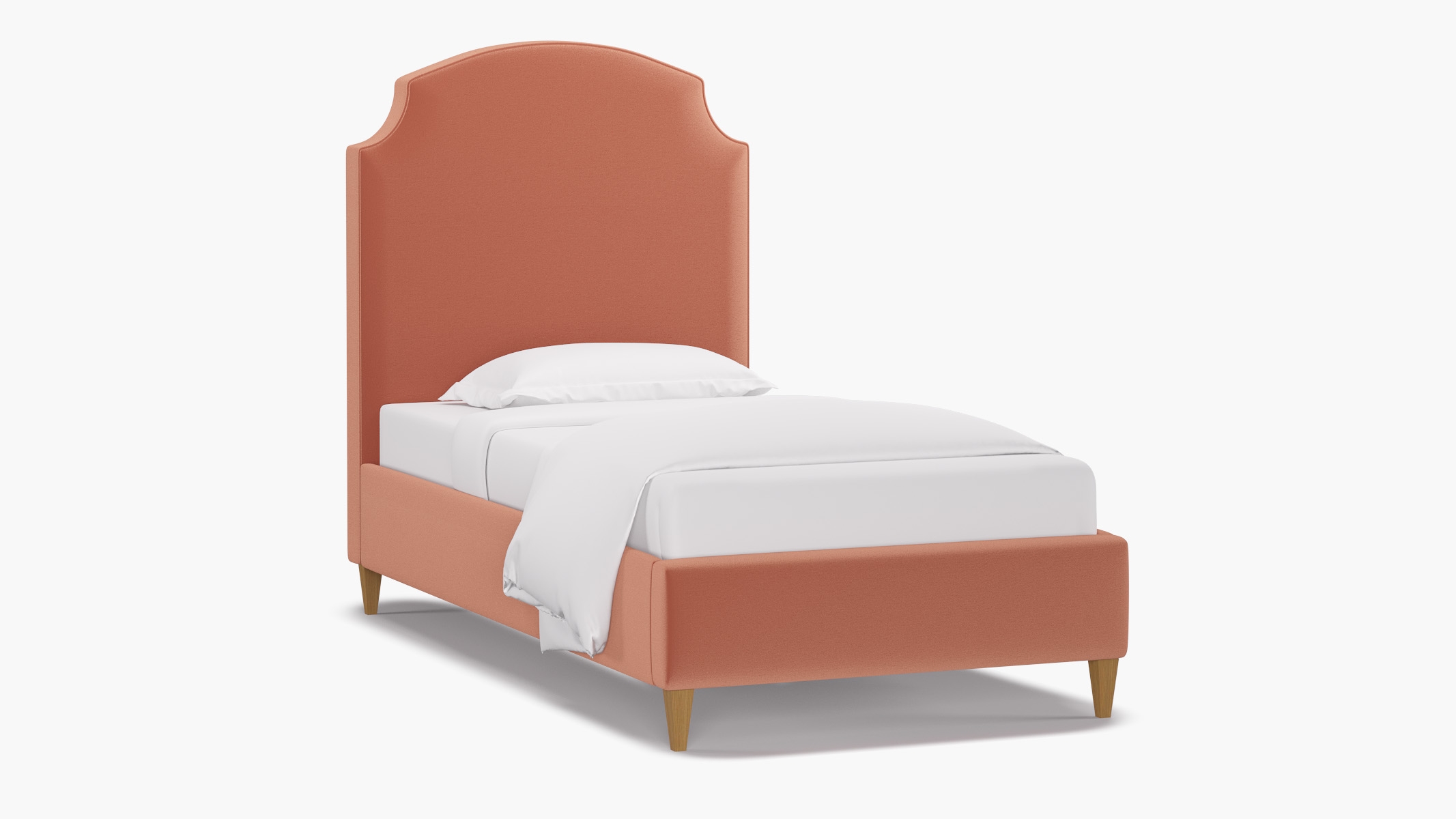 Cove Bed, Coral Performance Velvet, Natural Square Tapered Leg, Twin - Image 1