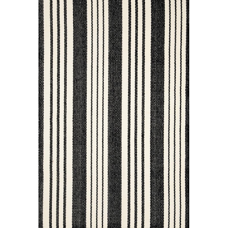 Dash and Albert Rugs Striped Hand-Woven Flatweave Cotton Black/Off White Area Rug - Image 0