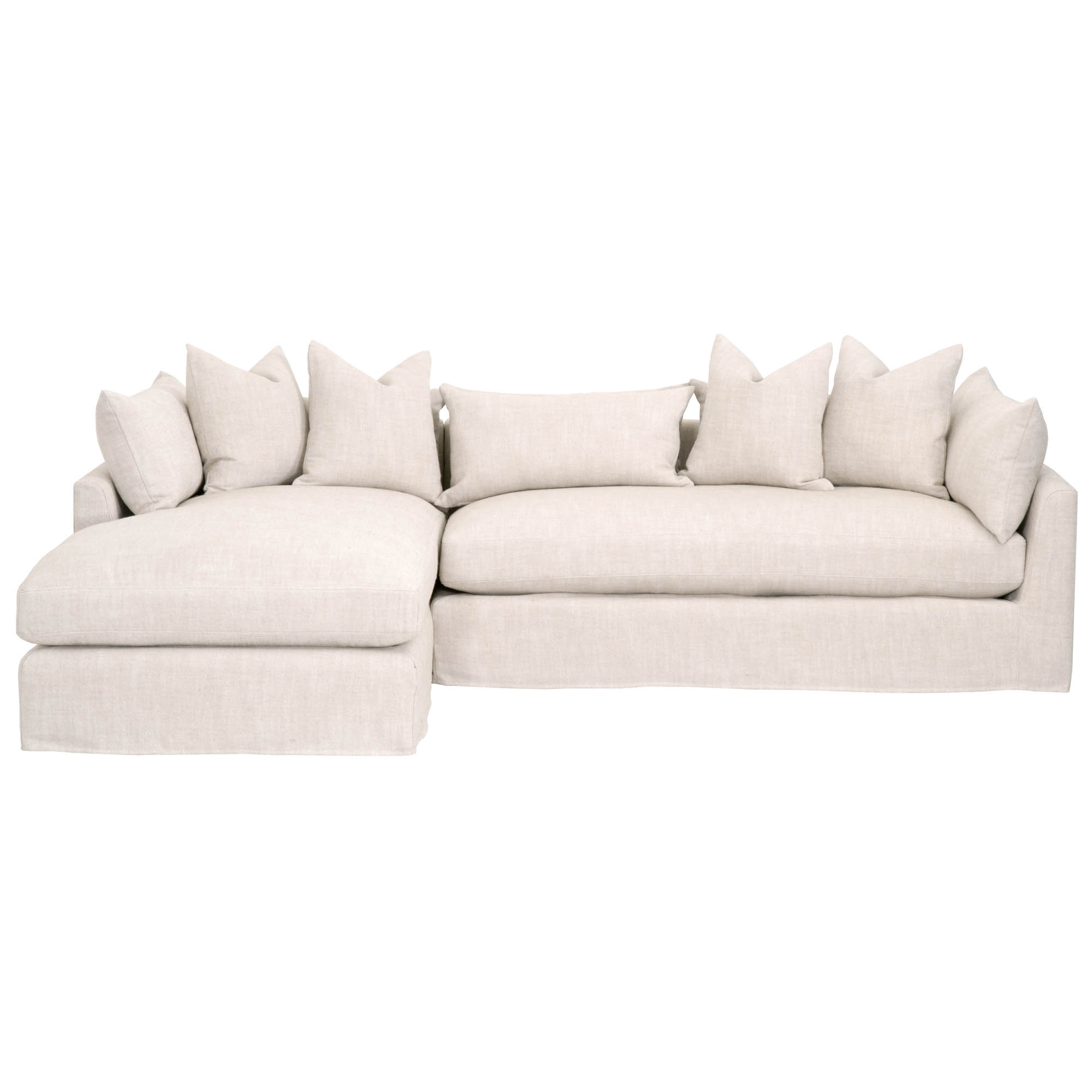 Haven 110" Left Facing Lounge Slipcover Sectional, Bisque, Espresso - Image 0