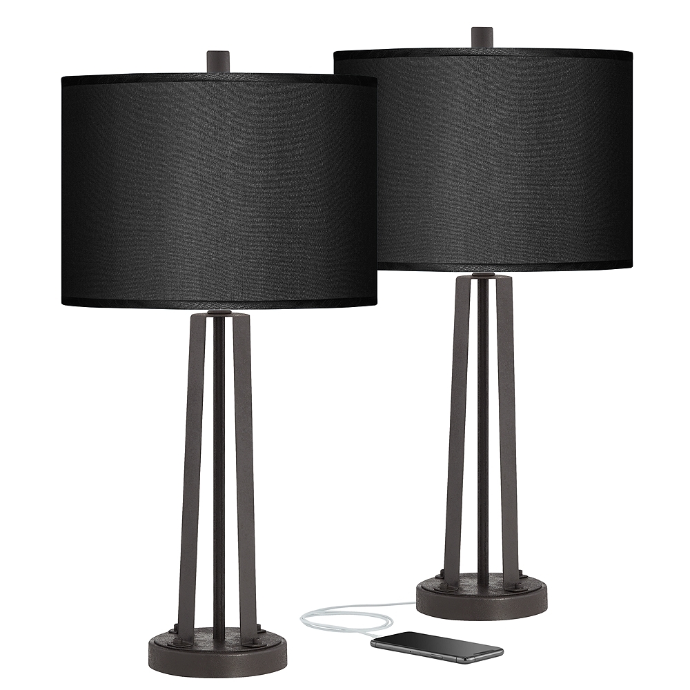 Susan Dark Bronze and Faux Black Silk USB Table Lamps Set of 2 - Style # 95W00 - Image 0