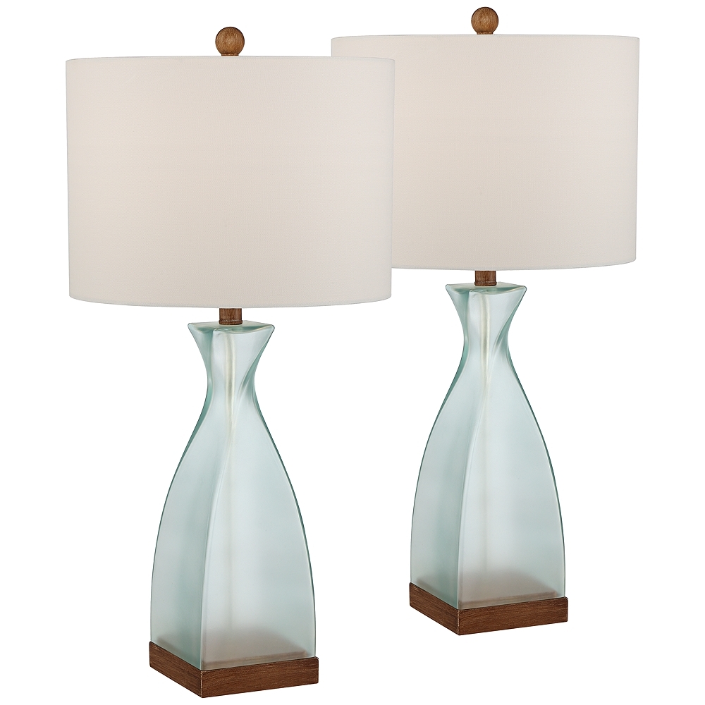 360 Lighting Ryan Ocean Blue Glass Coastal Modern Table Lamps Set of 2 - Image 0