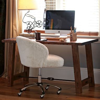 Ivory Sherpa Faux-Fur Wingback Swivel Desk Chair - Image 4