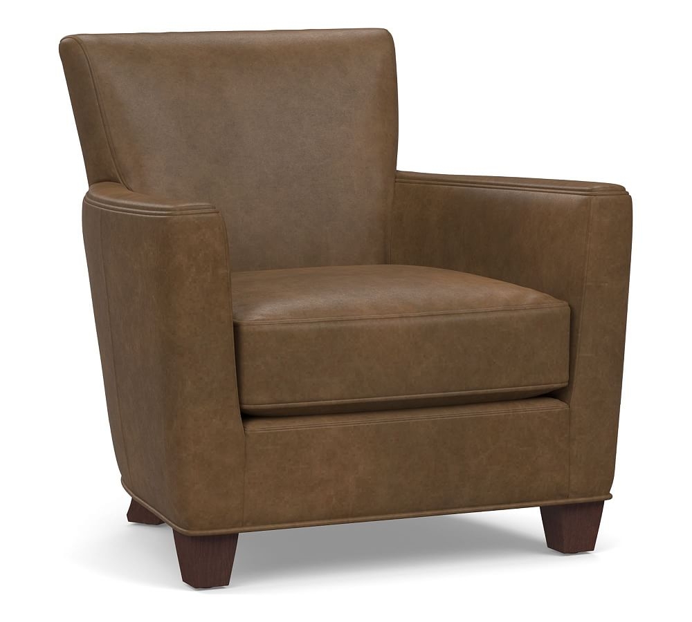 Irving Square Arm Leather Armchair, Polyester Wrapped Cushions, Churchfield Chocolate - Image 0