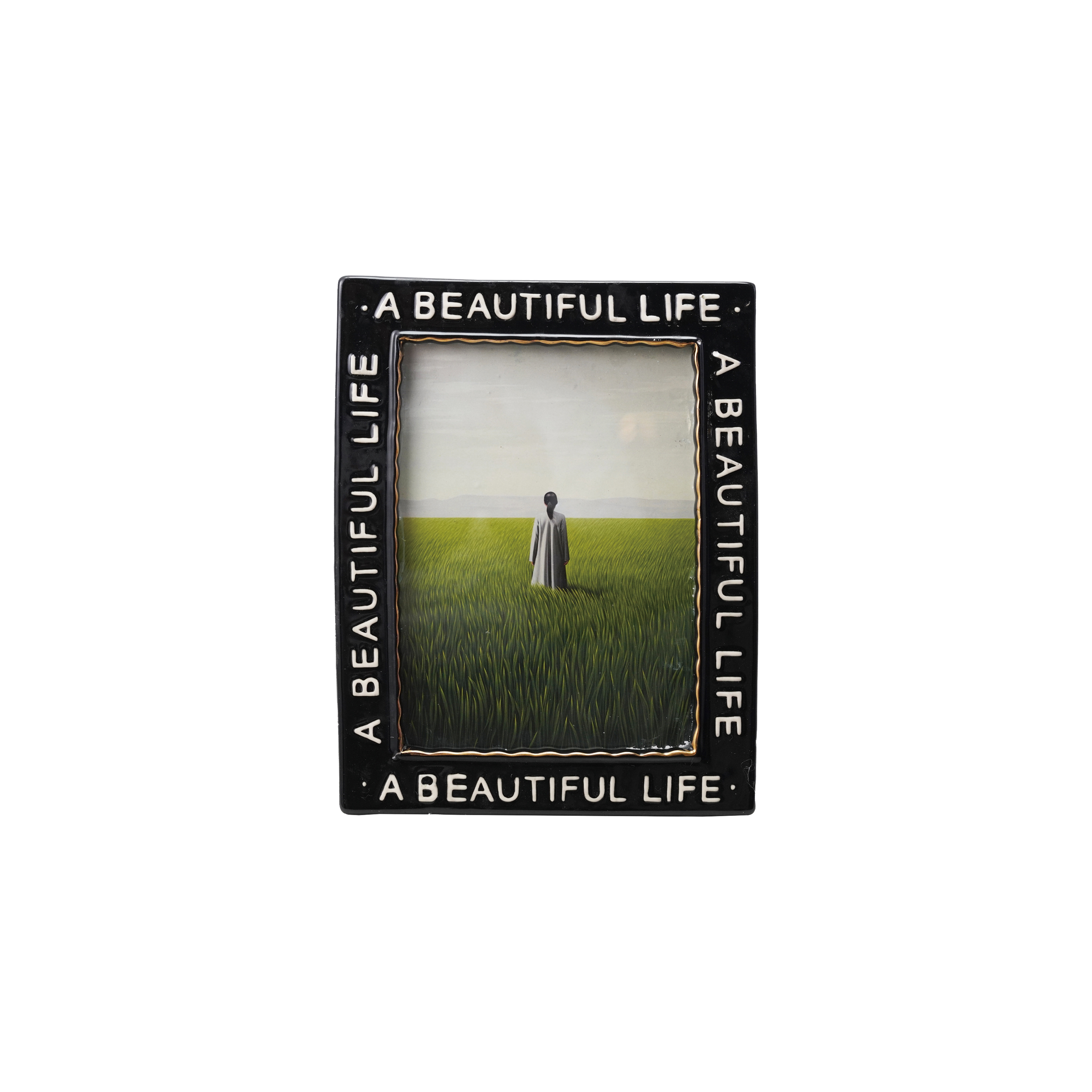 Stoneware Photo Frame "A Beautiful Life", Black - Image 0