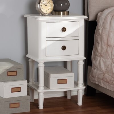 Alcott Hill® Studio Audrey Country Cottage Farmhouse White Finished 2-Drawer Nightstand - Image 0