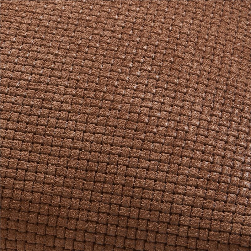 Jackson Deep Brown Basketweave Leather 23x23 Throw Pillow with Down-Alternative Insert - Image 3