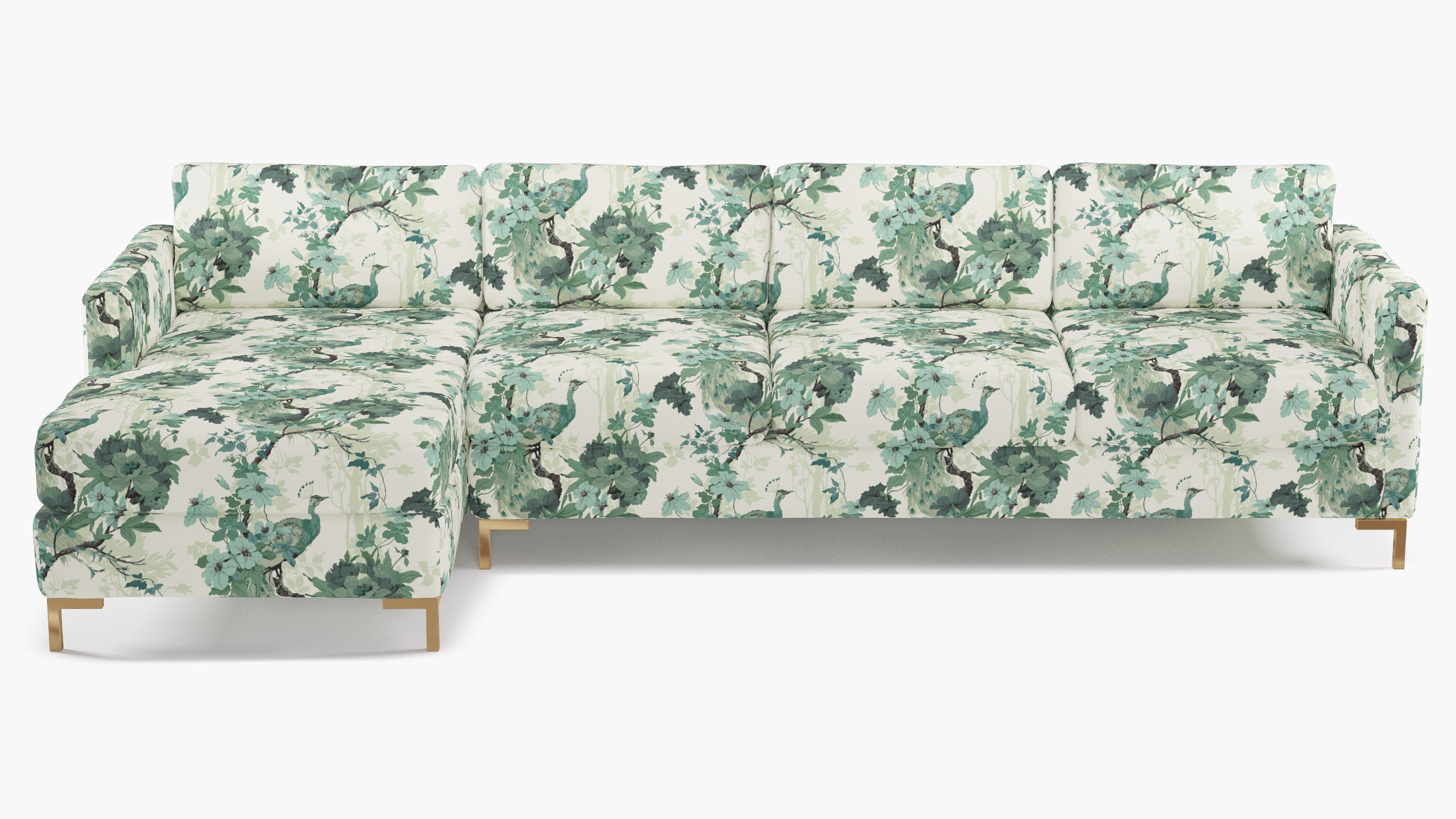 Modern Sectional, Left Facing, Jade Peacock Park, Brass L Leg - Image 0