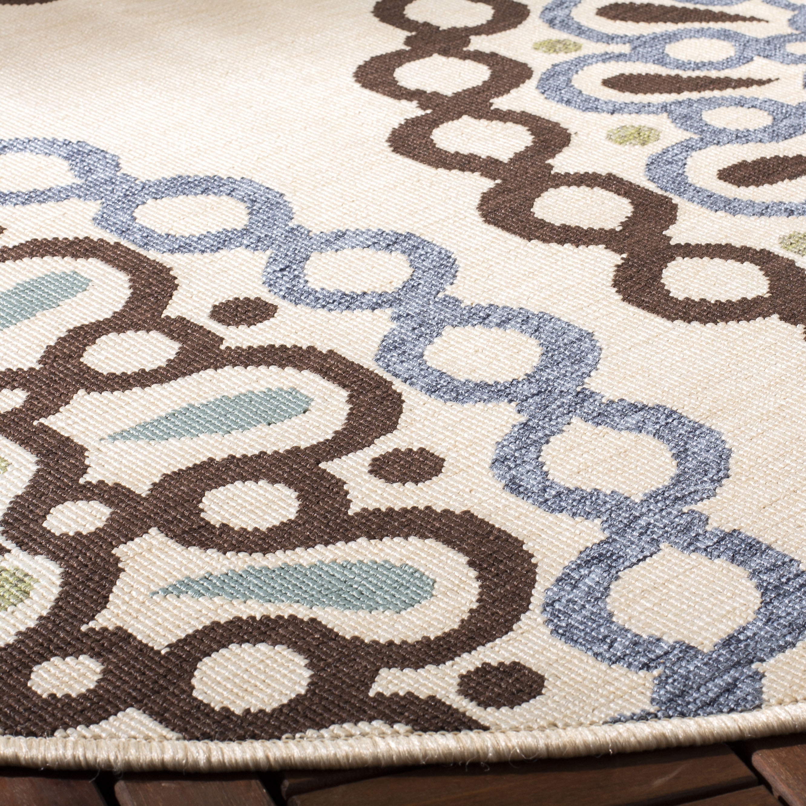 Arlo Home Indoor/Outdoor Woven Area Rug, VER092-0615, Cream/Blue,  6' 7" X 6' 7" Round - Image 2