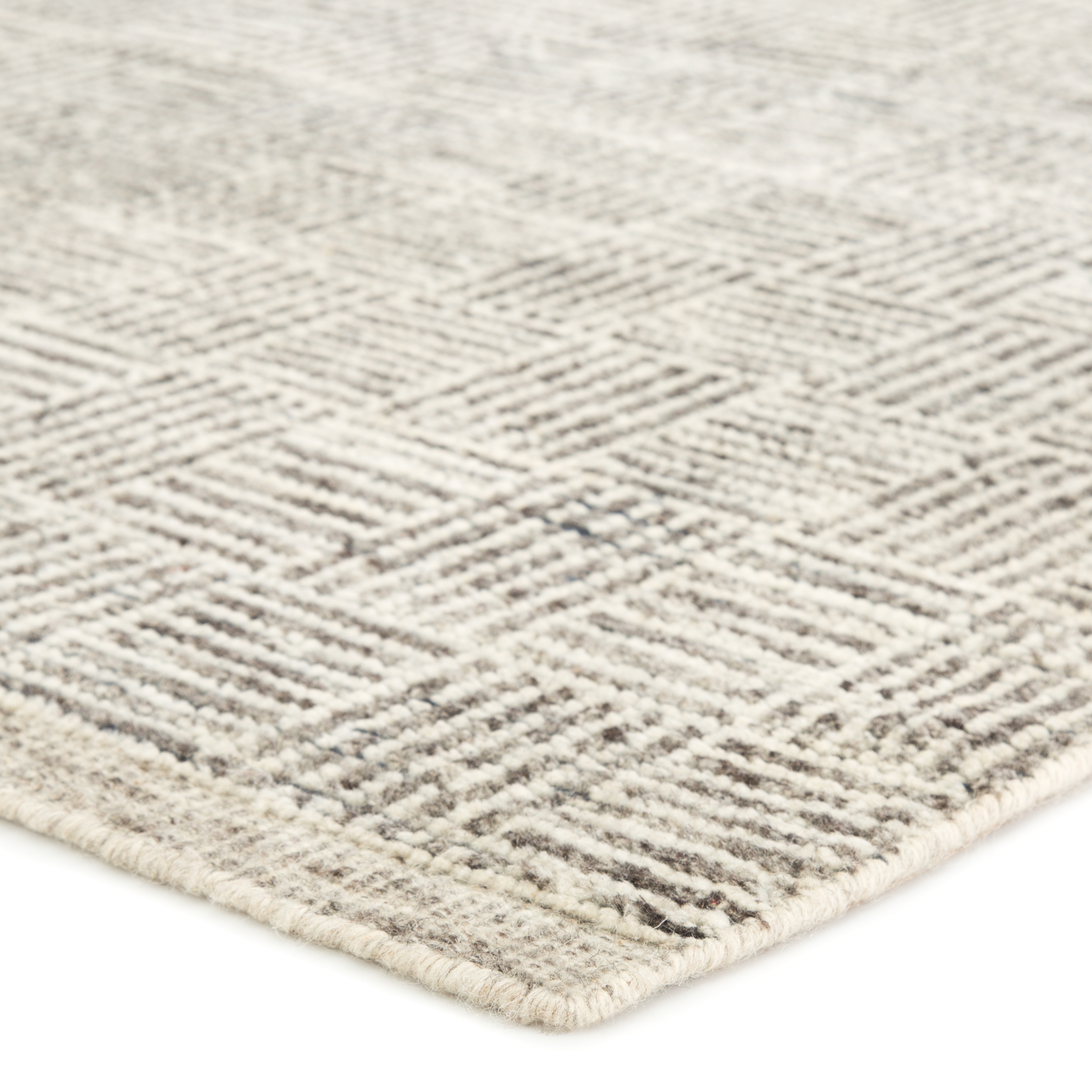 Mugler RIZ05 Handknotted Geometric Ivory and Gray Runner Rug (3'x10') - Image 1