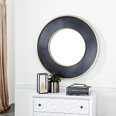 Large Gold And Black Metal Rimmed Wall Mirror, 35" X 35" - Image 0