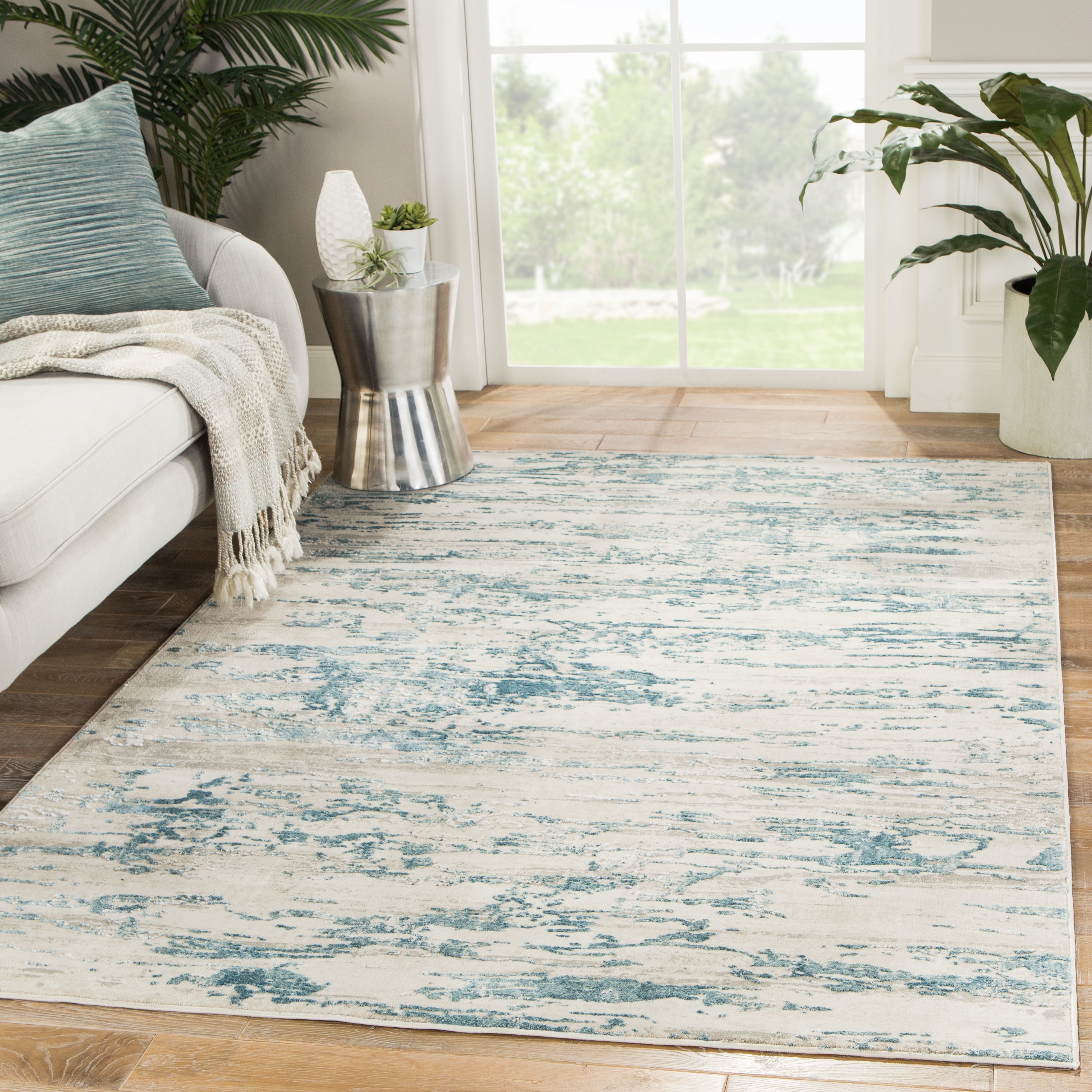 Celil Abstract Ivory/ Blue Area Rug (5X7'6") - Image 4
