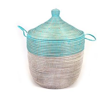 Tilda Two-Tone Woven Basket, Turquoise - Wide - Image 0