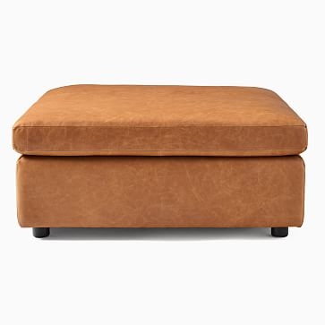 Marin Large Square Ottoman, Down, Vegan Leather, Cinder, Concealed Support - Image 2