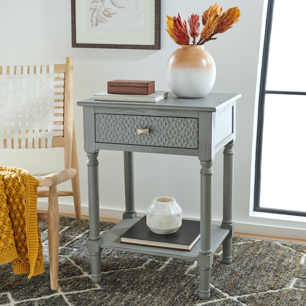 Halton 1 Drawer Accent Table - Distressed / Grey - Safavieh - Image 1